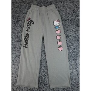 Hello Kitty Sanrio Gray Wide Leg Sweatpants Glitter Apple Graphic Womens Medium